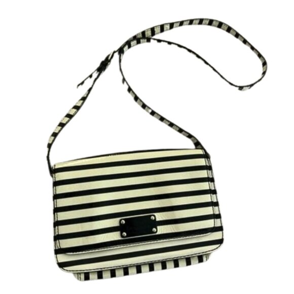 KATE SPADE NEW YORK Black and Off White Stripe Patent Leather Crossbody Purse - Picture 1 of 11